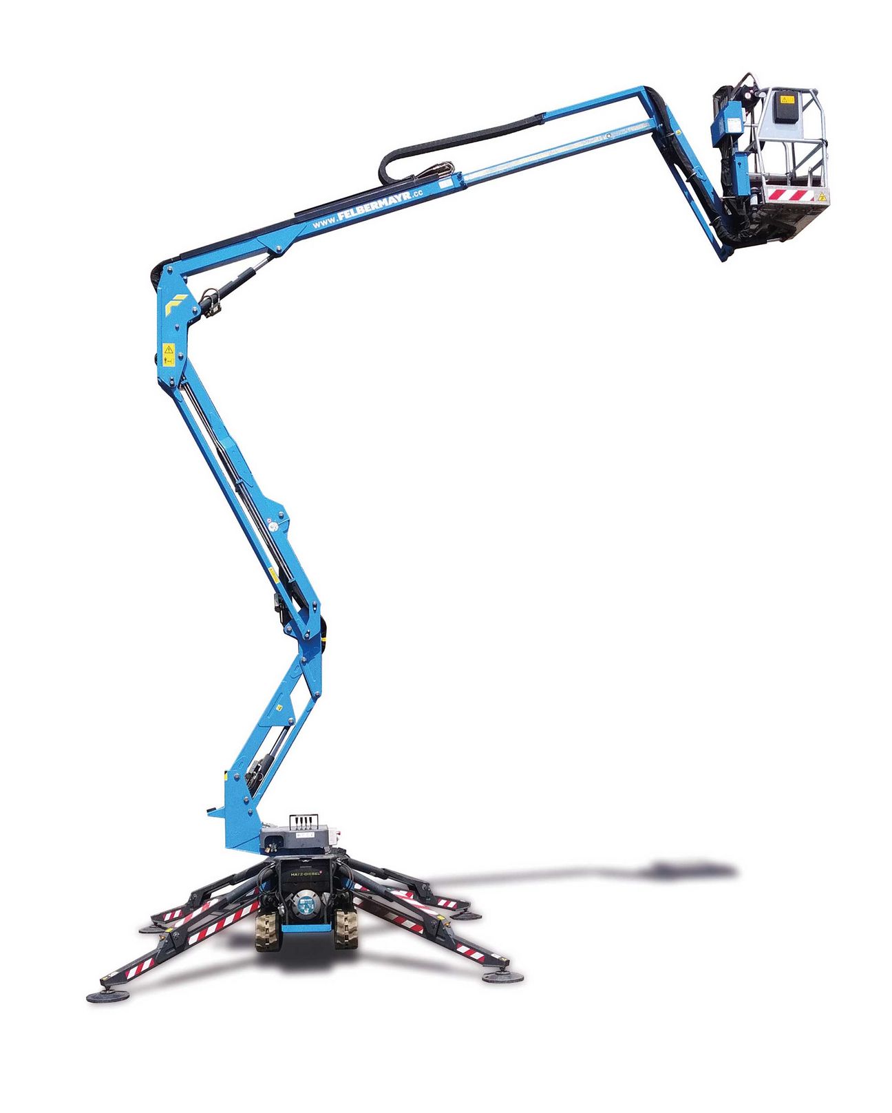 Ausgefahrene Raupenbühne auf weissem Hintergrund